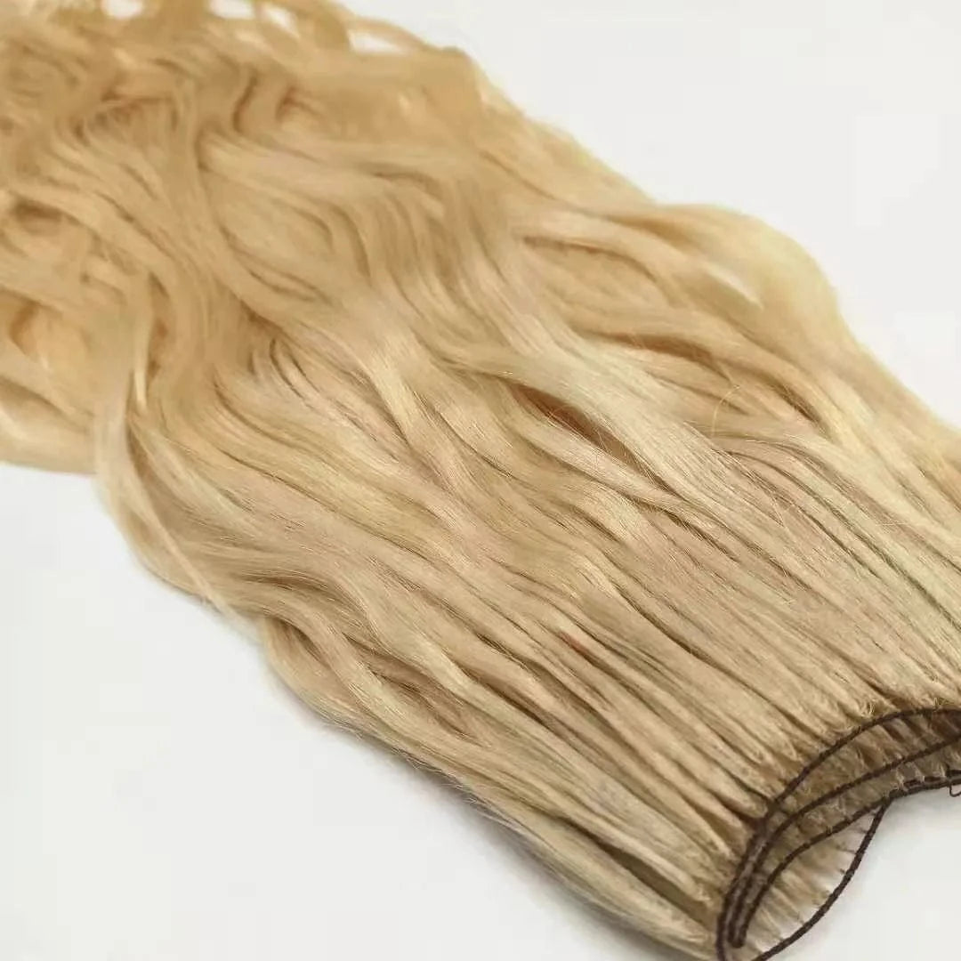 20" 100g per bundle blonde 613 color no glue easy to install thread hair extension natural wave wire feather weft human hair