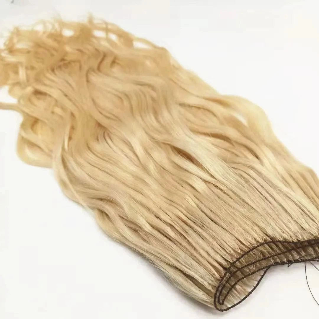 20" 100g per bundle blonde 613 color no glue easy to install thread hair extension natural wave wire feather weft human hair