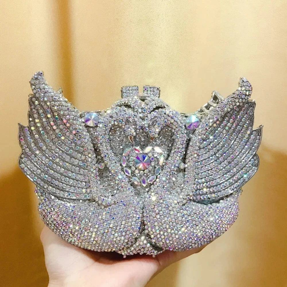 20*13*5cm / silver 2 Luxury Blue&Silver Women Swan Clutch Crystal Evening Bags Wedding Party Dinner Bling Purse Ladies Rhinestone Minaudiere Handbag