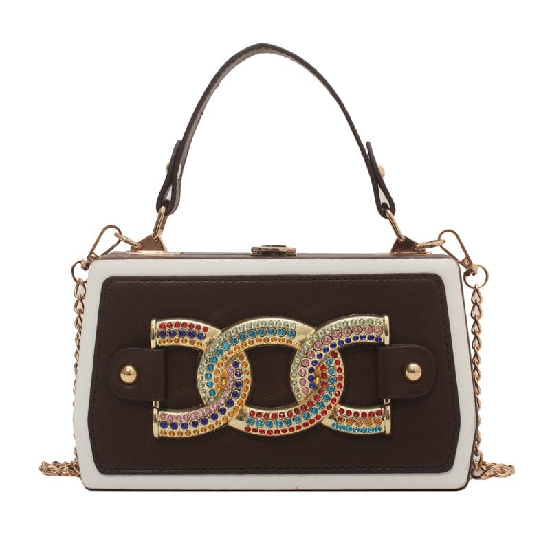 20.5x12x7cm / Brown Fashion Colorful Thick Chain Women Shoulder Messenger Bags Panelled Casual Ladies Box Crossbody Purse Handbags