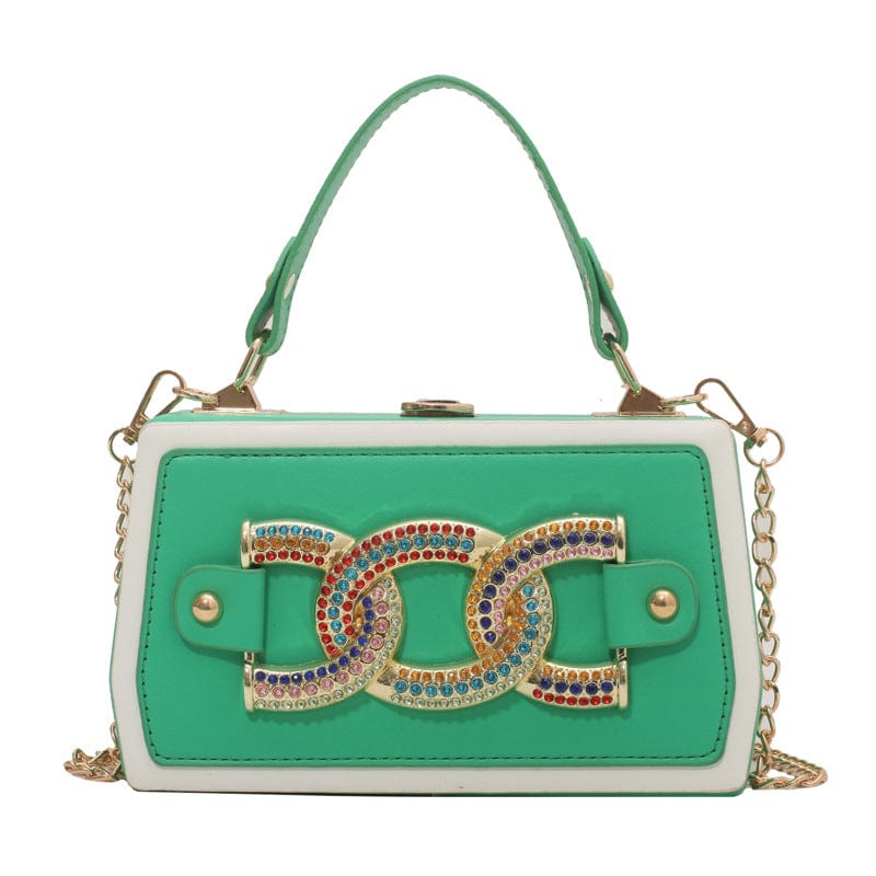 20.5x12x7cm / green Fashion Colorful Thick Chain Women Shoulder Messenger Bags Panelled Casual Ladies Box Crossbody Purse Handbags