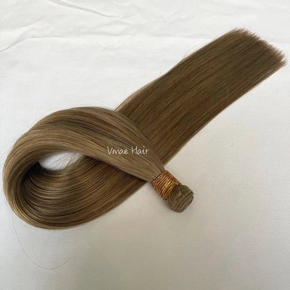 20 Inches / #10 VMAE Peruvian Virgin Unprocessed Raw Cuticle Aligned Double Drawn Straight Hand Tied Flat Genius Weft Hair Extensions Human Hair