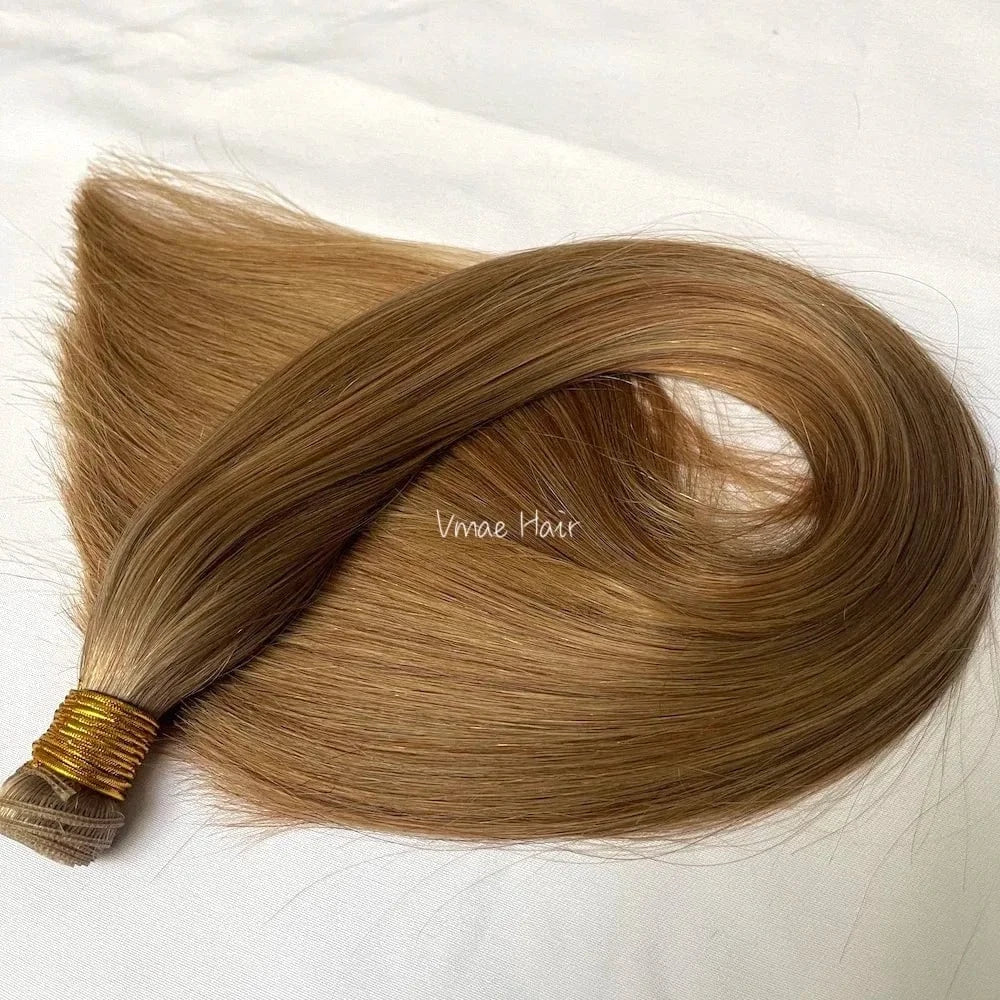 20 Inches / #12 VMAE Peruvian Virgin Unprocessed Raw Cuticle Aligned Double Drawn Straight Hand Tied Flat Genius Weft Hair Extensions Human Hair