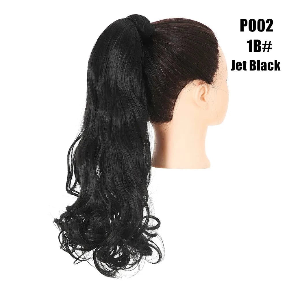 20 Inches / 1B# SARLA Long Naturel Curly Hairpieces Invisible Clip In Wrap Around Instant  Ponytail Synthetic Hair Tails Ponytails Extensions