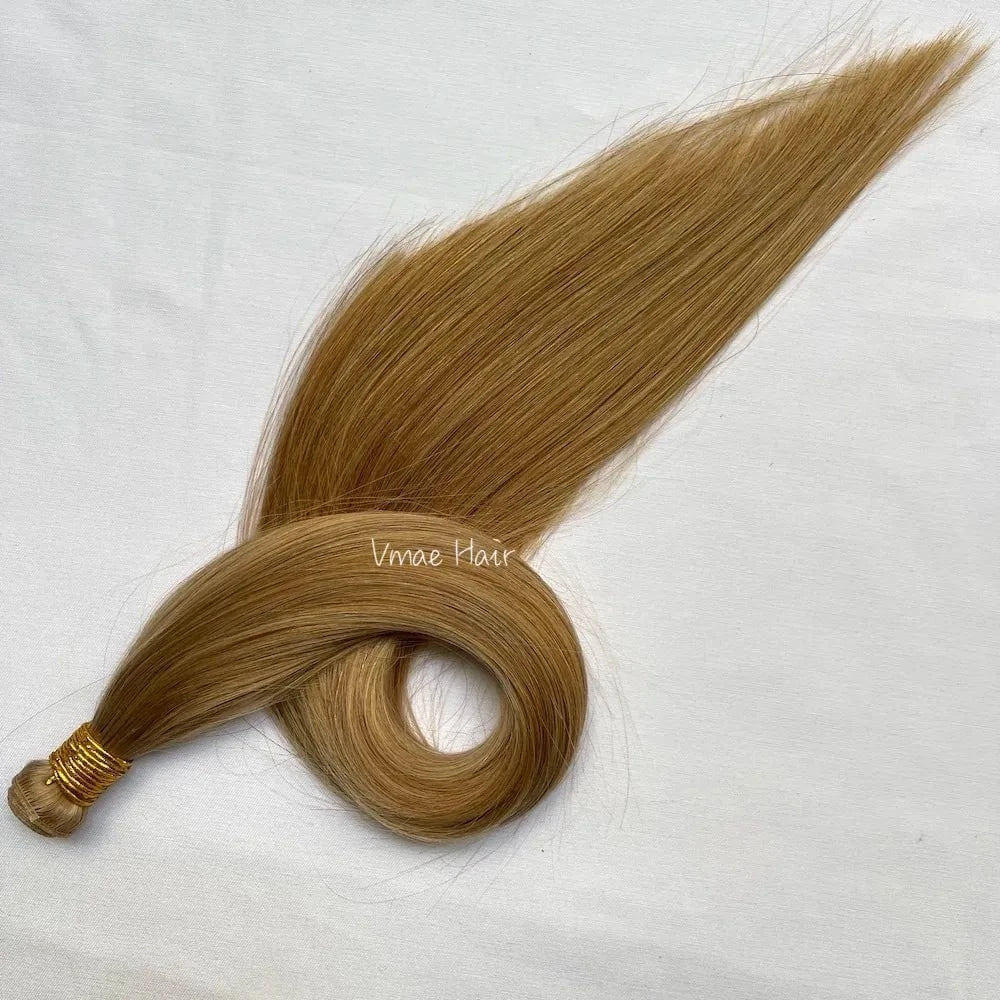 20 Inches / #27 VMAE Peruvian Virgin Unprocessed Raw Cuticle Aligned Double Drawn Straight Hand Tied Flat Genius Weft Hair Extensions Human Hair