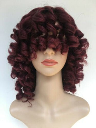 20 Inches / burgundy Rihanna Short Curly Red Wigs For Women 180% density virgin hair lace front Bob Wigs with fringe bang Burgundy Perruque