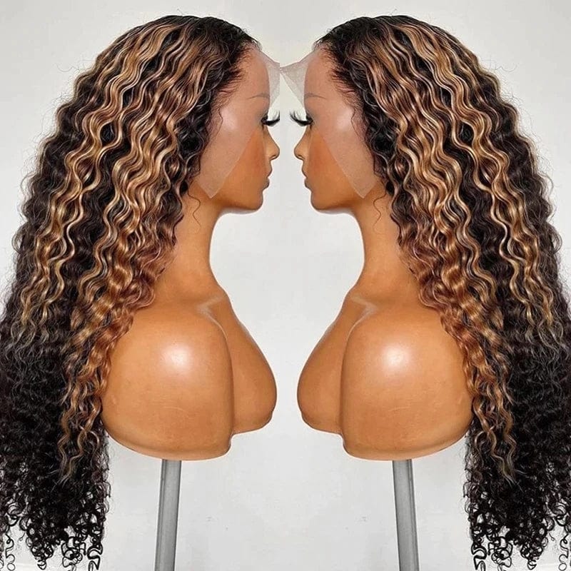 20 Inches / Color 10 Bleached Knots Wet Curly Brown Highlight Color Full Cuticle Aligned Human Hair HD Lace Front Wigs With Baby Hair