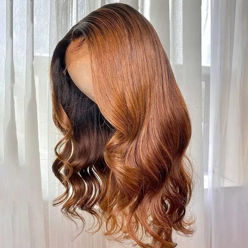 20 Inches / # style1 Raw Virgin Hair Brown Ombre Color Ocean Wave Wig Cuticle Aligned Brazilian Pre Plucked Lace Front Wigs