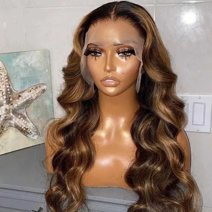 20 Inches / # style6 Unprocessed Vietnam Human Hair Brown Black Highlight Color Loose Wave Cuticle Aligned Lace Front Wigs