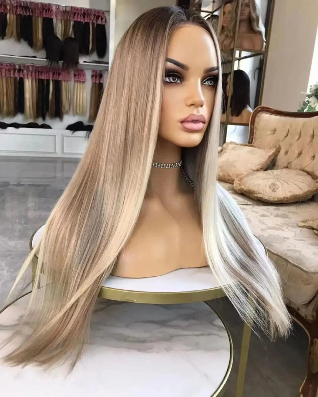 20 Inches / Wig 4 Clip In Ash Brown Highlight Custom 150% Density Long Straight Virgin European Soft Cuticle Human Hair Swiss Lace Front Wigs