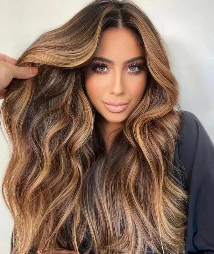 20 Inches / Wig 8 Glueless 250% Density Ash Brown Highlight Body Wave Full Virgin European Cuticle Hair Transparent HD Lace Front Wigs