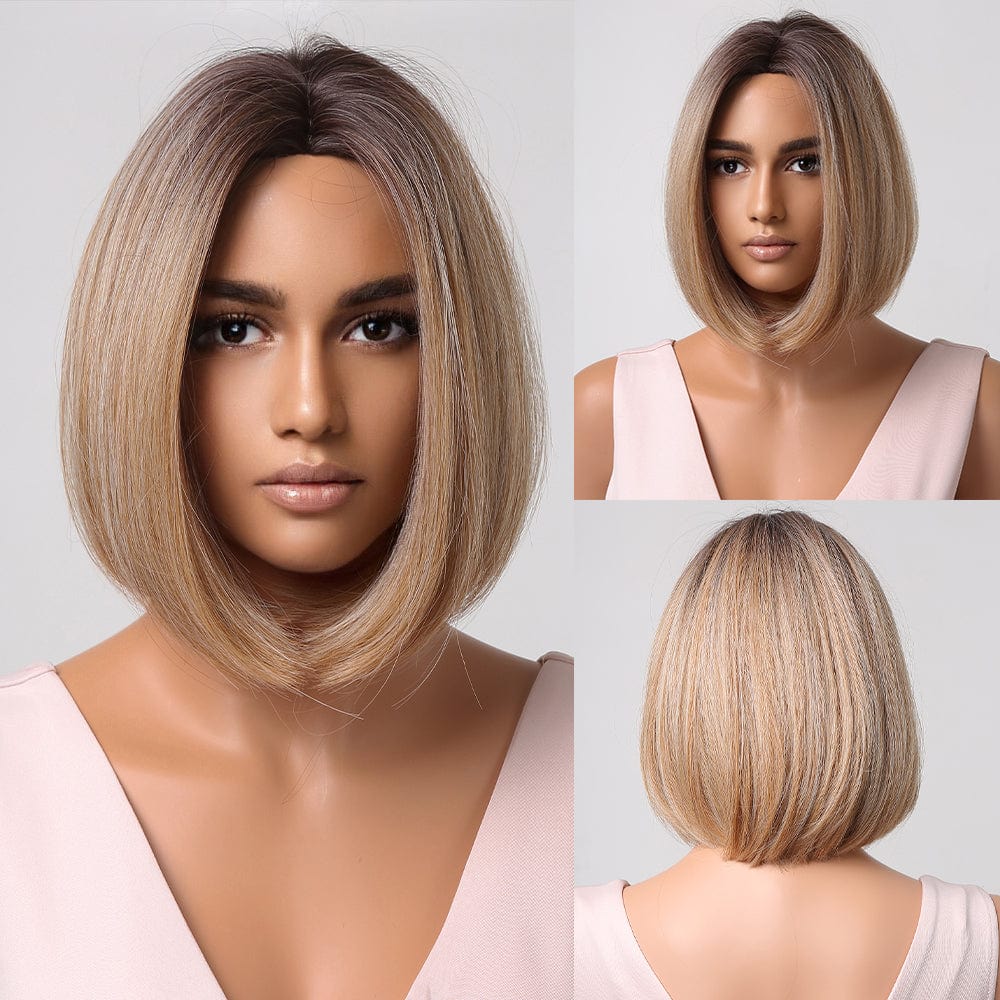 2015-1 Factory Outlet Short Pixie Cut Wigs for Women Afro Golden Chocolate Brown Synthetic Hair Wig with Bangs Heat Resistant Wig