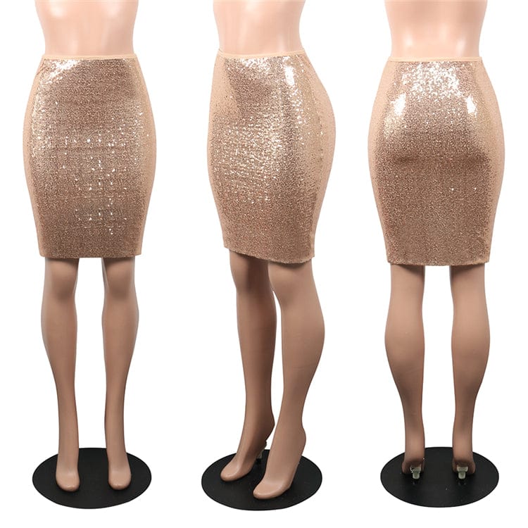2019 Fashion Solid Color Sequin Skirt High Waist Sparkle Pencil Women Skirt