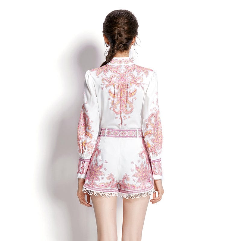 2022 autumn heavy industry lace handmade buckle retro printing stand collar suit XY6927095