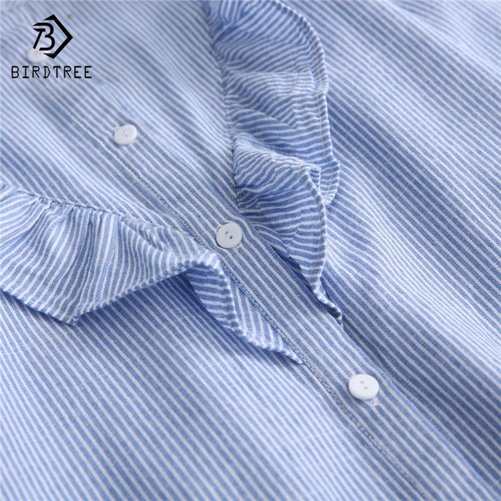 2022 Autumn New Women Vintage Stand Collar Cotton Shirt Ruffles Full Sleeve Loose Blouse Casual Office Wear Spring Basic T28612X