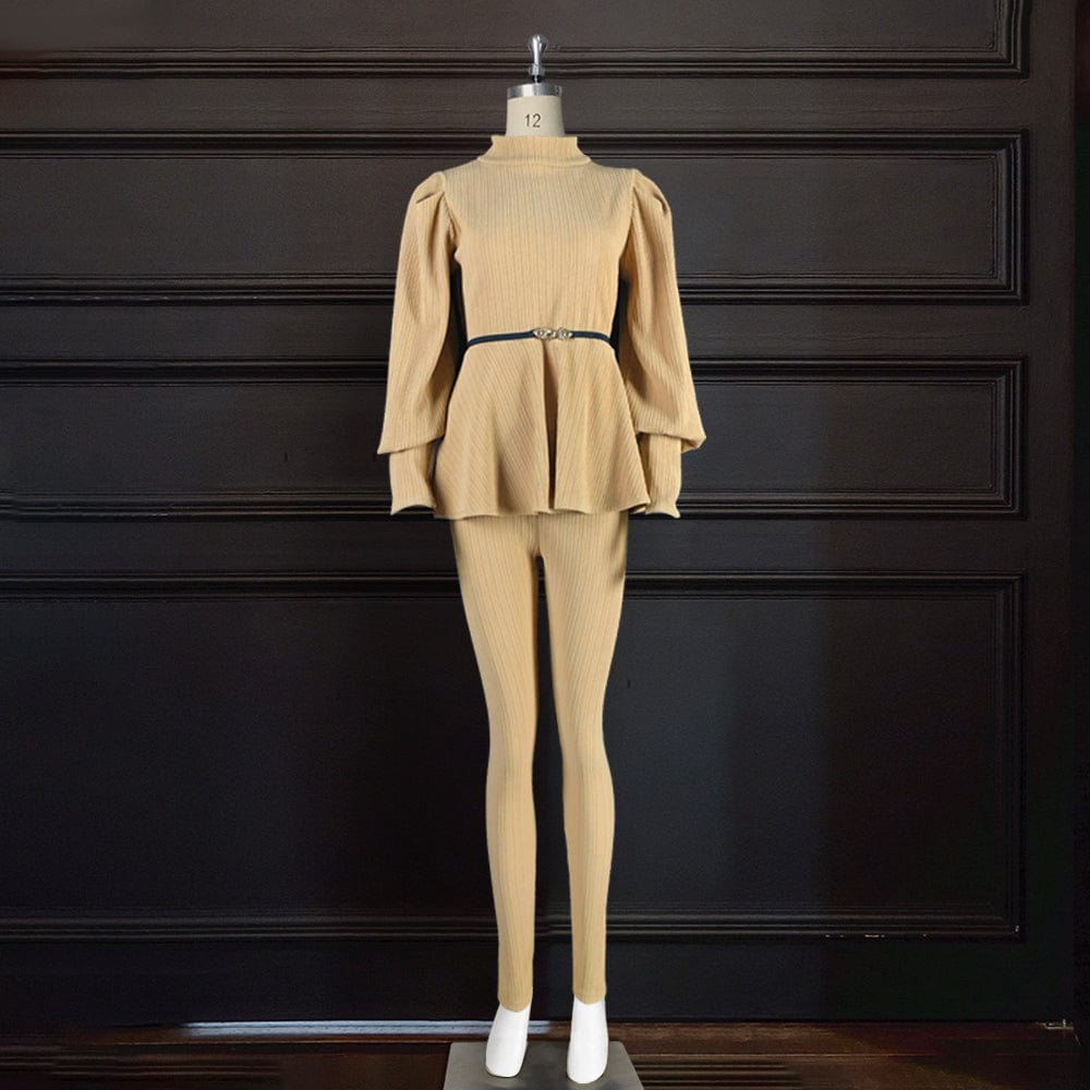 2022 Autumn Winter Oversized Waist Belt Women Casual Two Pieces Set