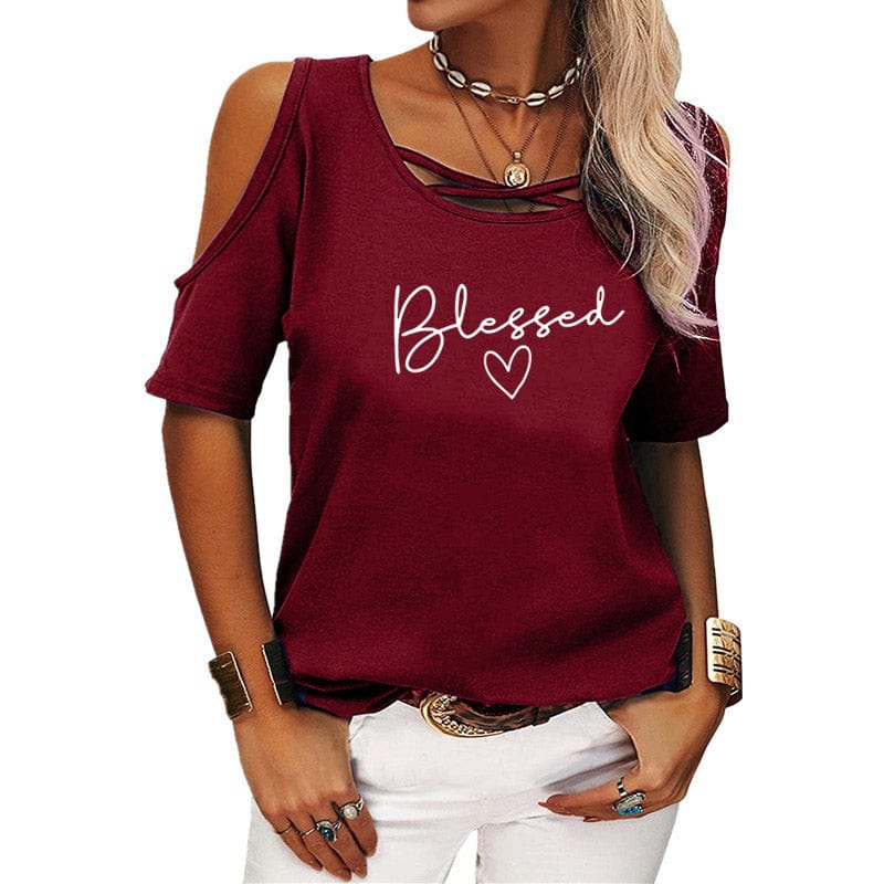 2022 Blessed shirts for women drop shoulder t-shirts american clothing tshirts with logo custom logo printed y2k cotton shirt
