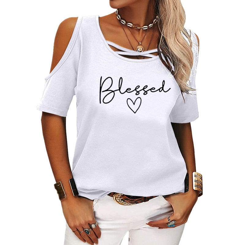 2022 Blessed shirts for women drop shoulder t-shirts american clothing tshirts with logo custom logo printed y2k cotton shirt