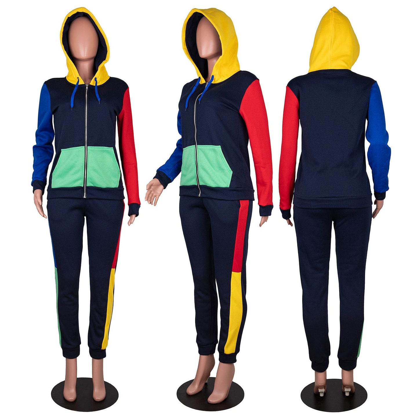 2022 Brand Jogging Suits Women Sweatsuit Two Piece Set Outfits Patchwork Pocket Hoodies Top Joggers Pants Tracksuit