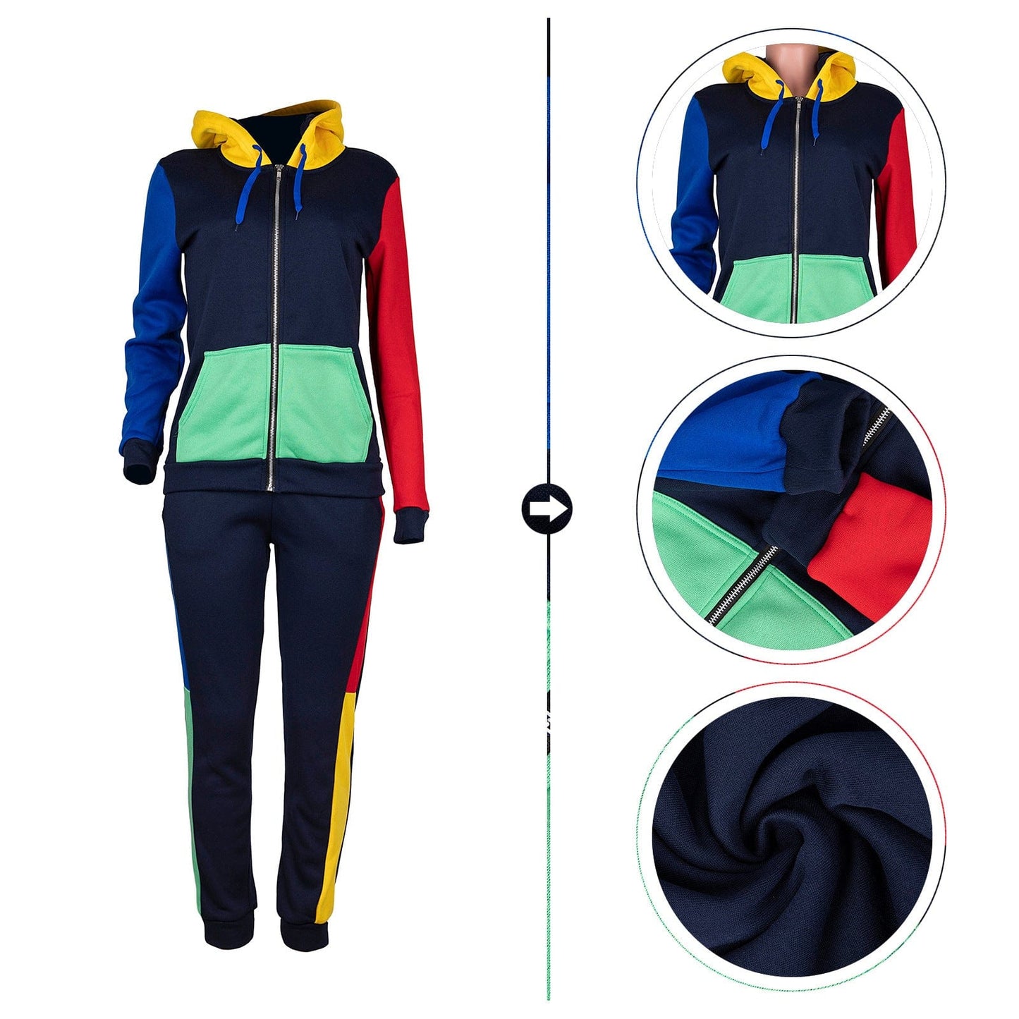 2022 Brand Jogging Suits Women Sweatsuit Two Piece Set Outfits Patchwork Pocket Hoodies Top Joggers Pants Tracksuit