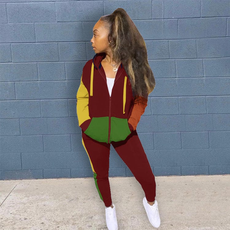 2022 Brand Jogging Suits Women Sweatsuit Two Piece Set Outfits Patchwork Pocket Hoodies Top Joggers Pants Tracksuit