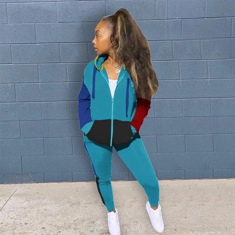 2022 Brand Jogging Suits Women Sweatsuit Two Piece Set Outfits Patchwork Pocket Hoodies Top Joggers Pants Tracksuit