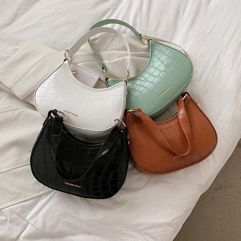 2022 Crocodile Pattern Half Moon Shoulder Bags Small Underarm PU Leather Purses and Handbags Luxury Women