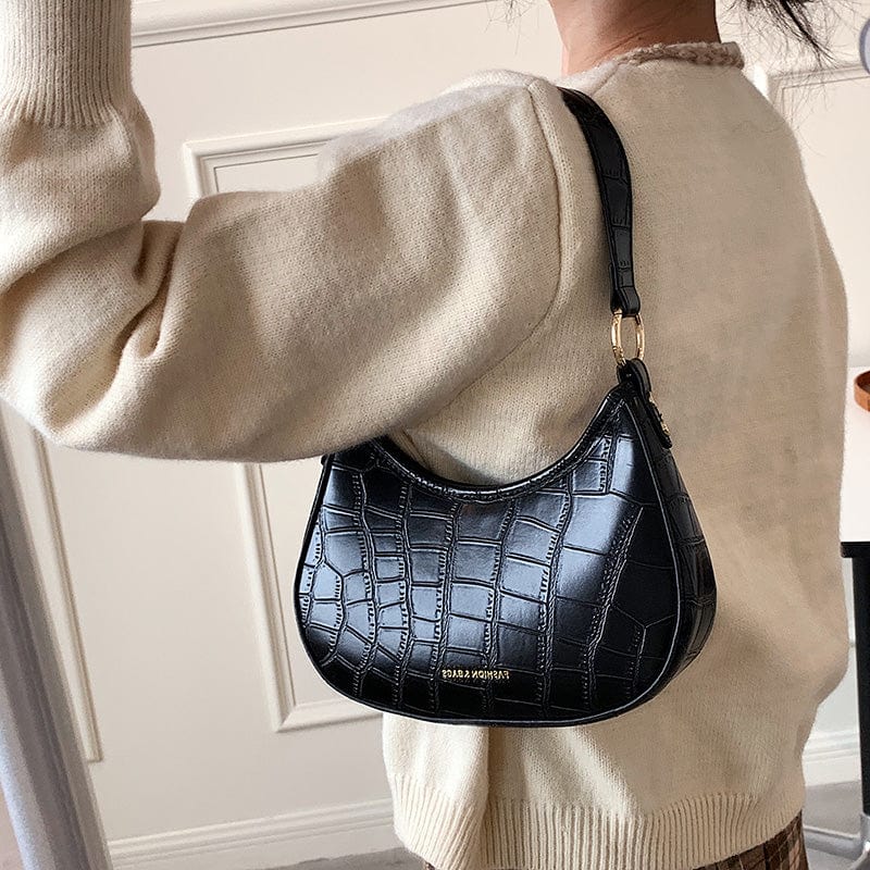 2022 Crocodile Pattern Half Moon Shoulder Bags Small Underarm PU Leather Purses and Handbags Luxury Women
