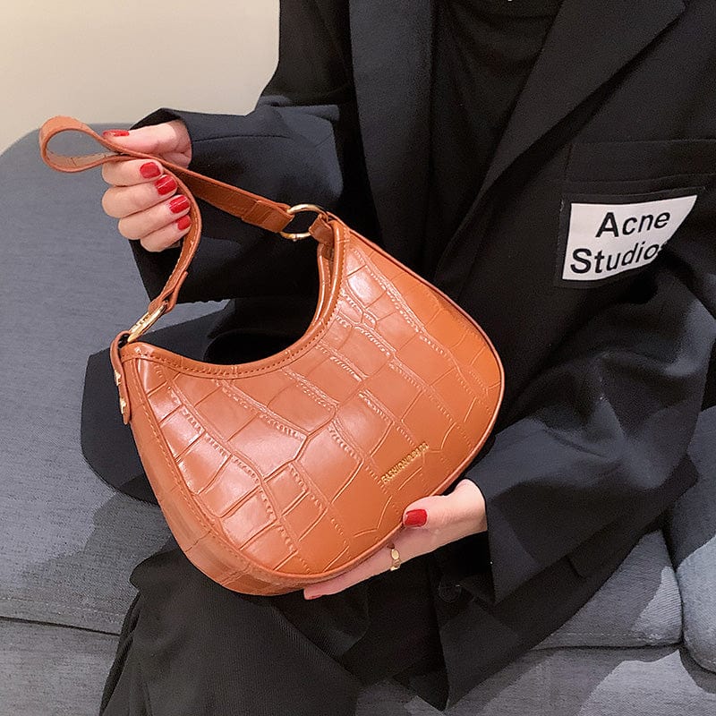 2022 Crocodile Pattern Half Moon Shoulder Bags Small Underarm PU Leather Purses and Handbags Luxury Women