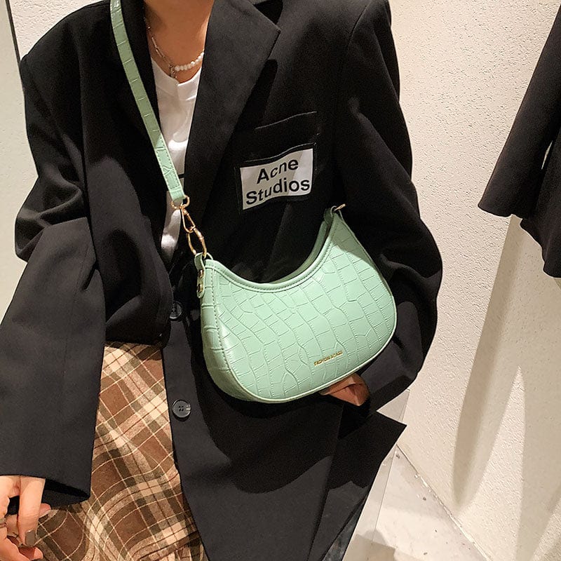 2022 Crocodile Pattern Half Moon Shoulder Bags Small Underarm PU Leather Purses and Handbags Luxury Women