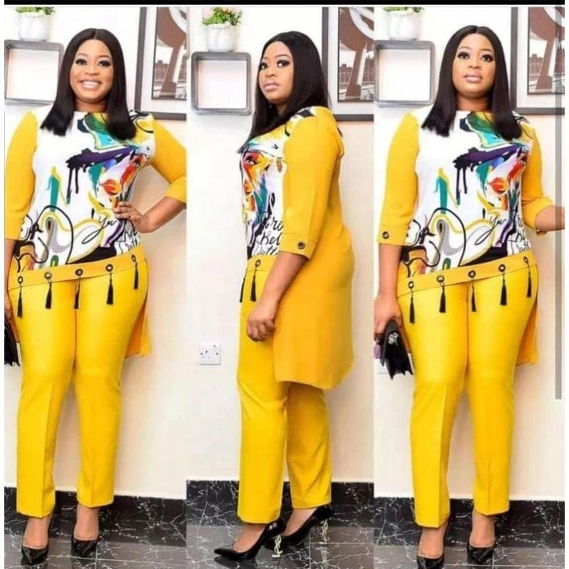 2022 Dashiki African 2 Colors New Fashion Suit (Dress And Trousers) For Lady