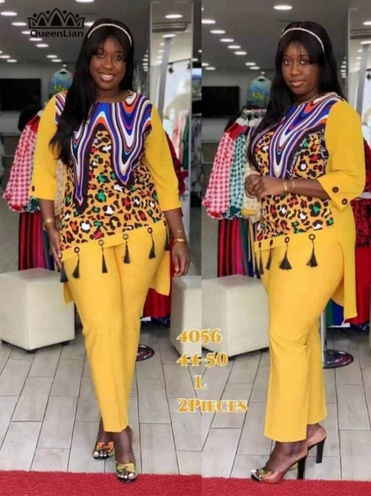 2022 Dashiki African 2 Colors New Fashion Suit (Dress And Trousers) For Lady
