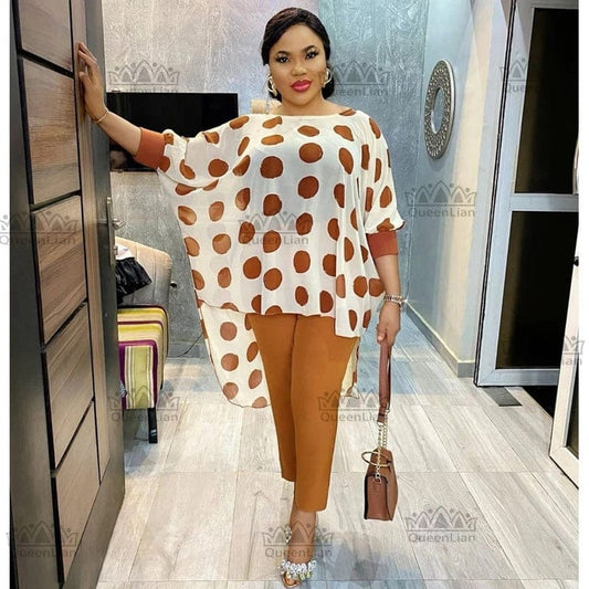 2022 Dashiki African New Fashion Suit (Dress And Trousers)Bat Sleeve Super Elastic For Lady