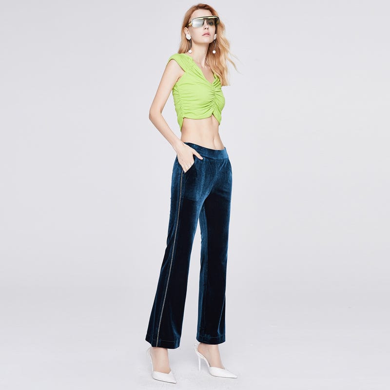 2022 Diamond-studded elastic waist Velvet fabric Straight casual plus size women's pants & trousers 21096