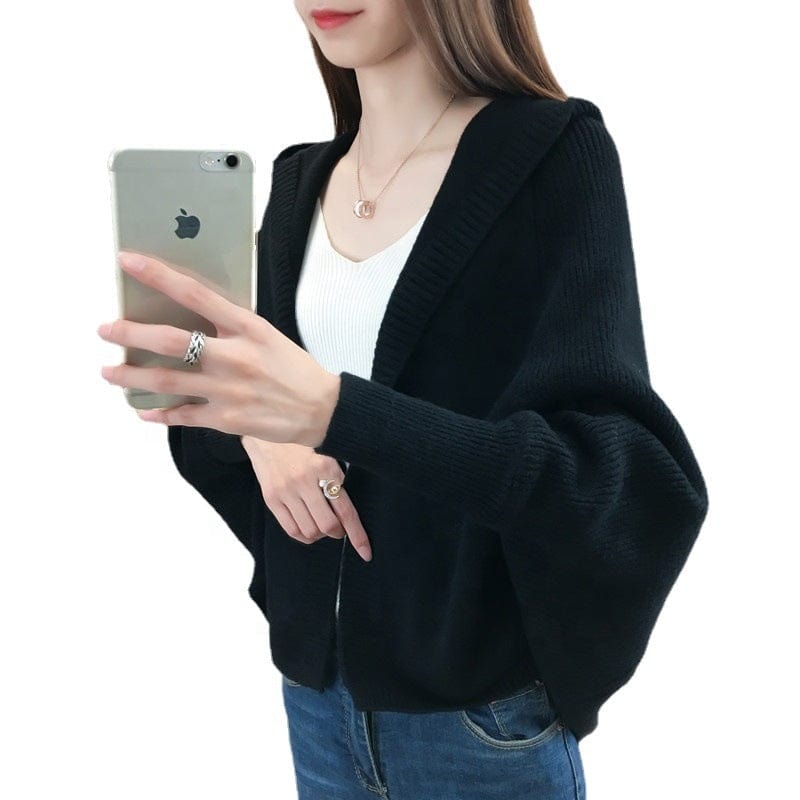 2022 Dress Shawl Small Coat Ladies Hooded Cloak-Style Bat Type Short Sweater Knitted Cardigan Women