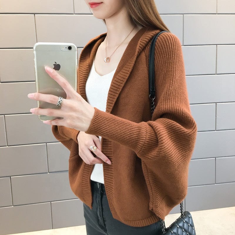 2022 Dress Shawl Small Coat Ladies Hooded Cloak-Style Bat Type Short Sweater Knitted Cardigan Women