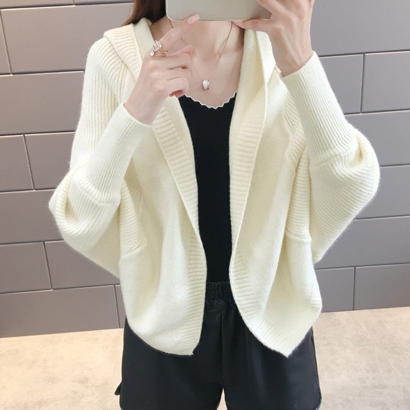 2022 Dress Shawl Small Coat Ladies Hooded Cloak-Style Bat Type Short Sweater Knitted Cardigan Women