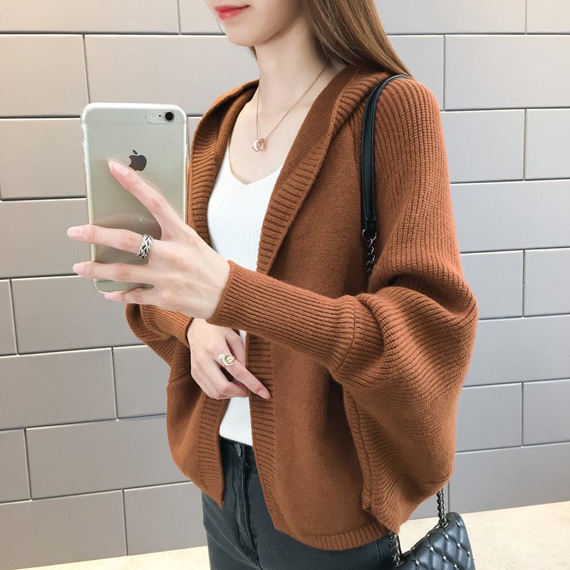 2022 Dress Shawl Small Coat Ladies Hooded Cloak-Style Bat Type Short Sweater Knitted Cardigan Women