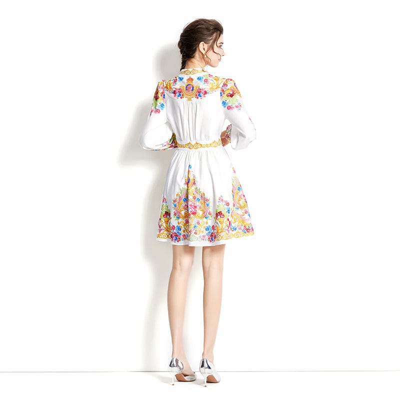 2022 Early Spring V-neck Lantern Sleeve Printed Dress XY1917068