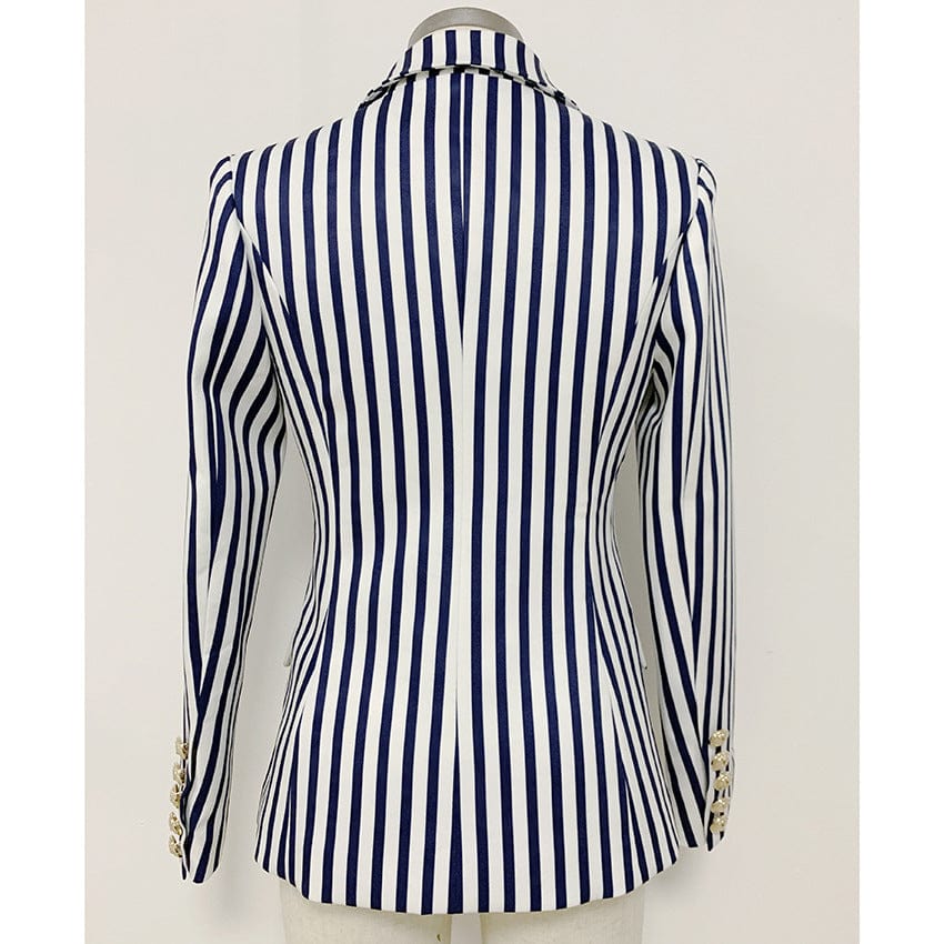 2022 England Ladies fashion golden lion buttons black white stripe jacket office Blazer For Women business formal work clothes