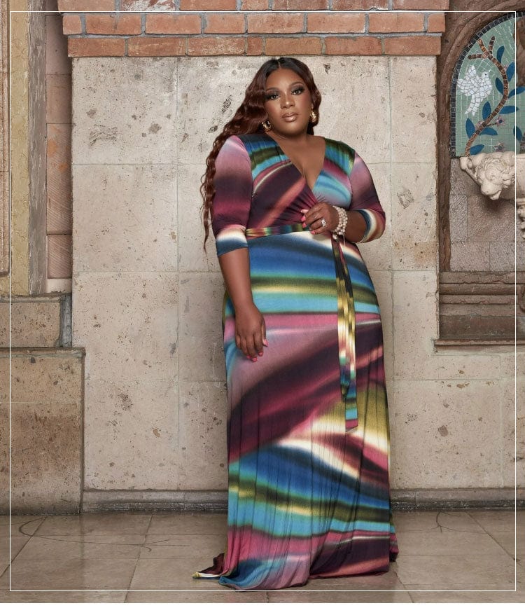 2022 European and American fashion women's printed V-neck large size dress big size dress