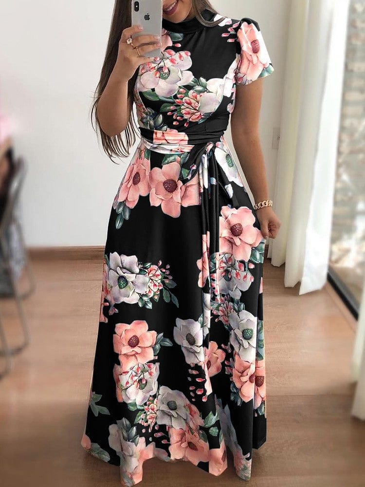 2022 European Clothing Plus Size Women Clothing Casual Dress 4xl 5xl Floral Layered Ruffle Off Shoulder Plus Size Maxi Dress