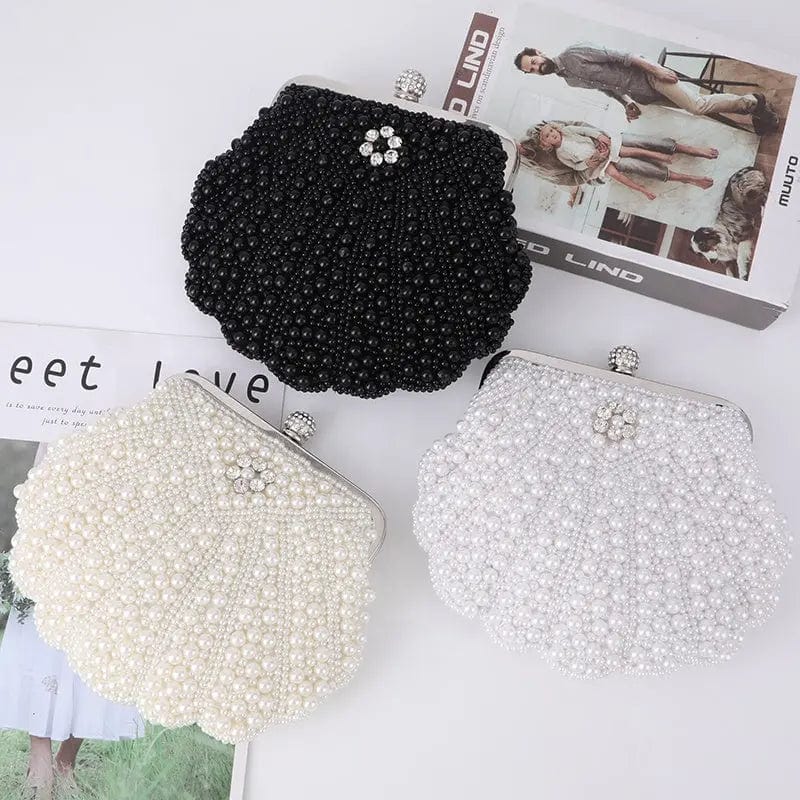 2022 Excellent Shell Shaped Pearl Exquisite Evening Messenger Bag With Silver Metal Handle Fashion Evening Clutch Beaded  Bag