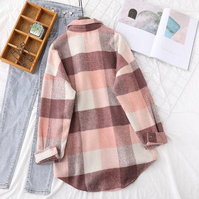 2022 Fall Winter Thick Woolen Long Sleeved Shirt Women Loose Casual Loose Single Breasted Top Plaid Brushed Jacket Shirt T18612Y