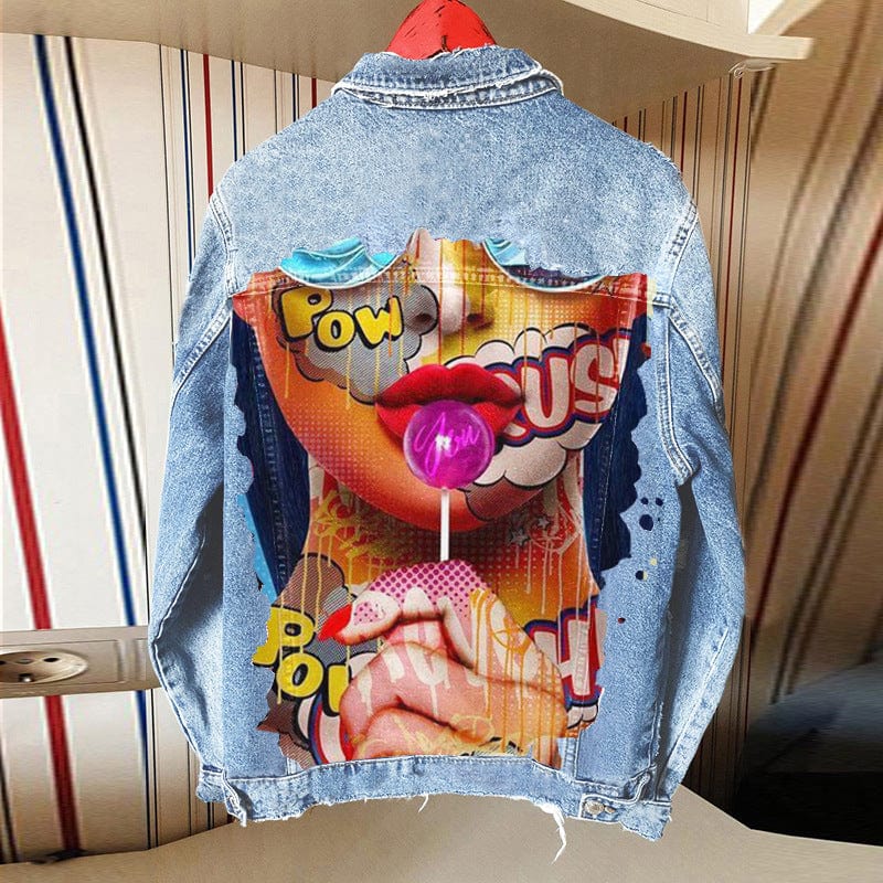 2022 Fall Women Clothes Fashion Long Sleeve Denim Jacket Women Cartoon Print Jeans Jacket Coats Streetwear