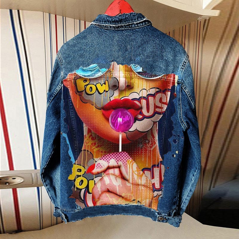 2022 Fall Women Clothes Fashion Long Sleeve Denim Jacket Women Cartoon Print Jeans Jacket Coats Streetwear