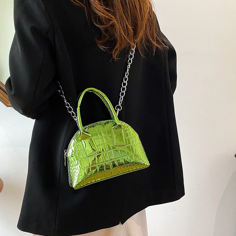 2022 Fashion Chains Design Shell Shape Handbag Small Shiny Patent Leather Bags Women Handbags Ladies Luxury