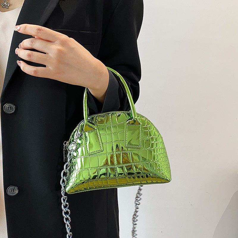 2022 Fashion Chains Design Shell Shape Handbag Small Shiny Patent Leather Bags Women Handbags Ladies Luxury