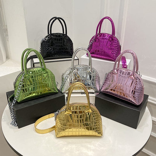 2022 Fashion Chains Design Shell Shape Handbag Small Shiny Patent Leather Bags Women Handbags Ladies Luxury