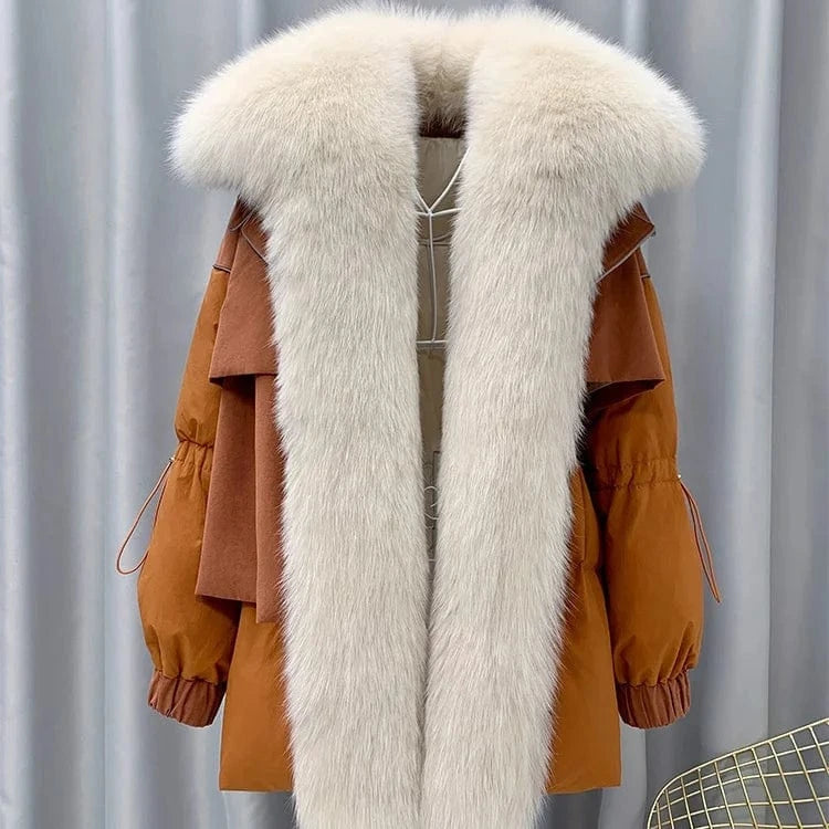 2022 Fashion Real Fur Parka Coat High Quality Real Fox Large Fur Parka Jacket Women